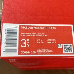 Nike Air Max 90 LTR Kids Shoes - White and Metallic Silver